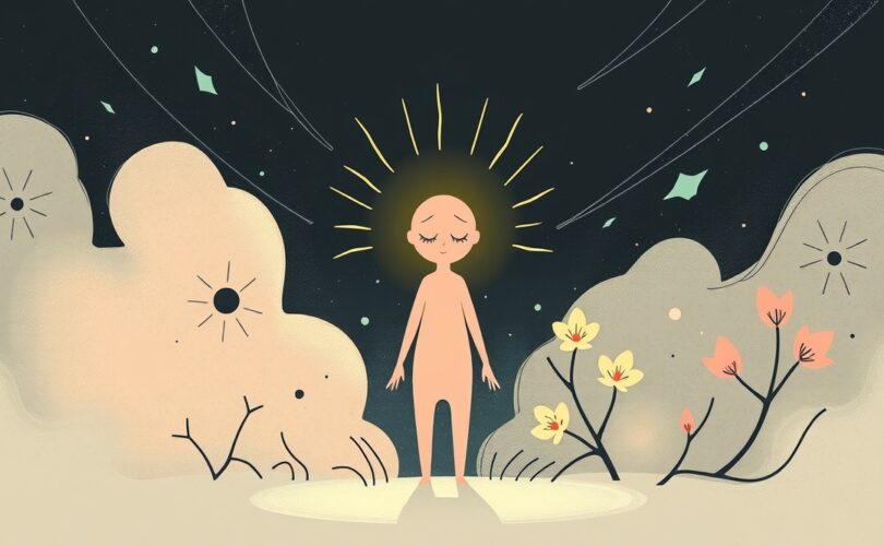 Symboliczna wizualizacja odporności psychicznej postaci na mobbing w miejscu pracy.