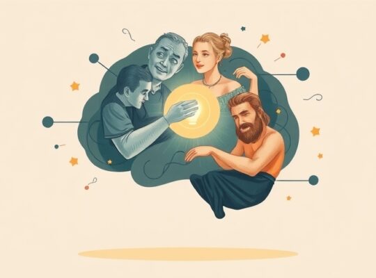 Stylizowana ilustracja mózgu przetwarzającego konflikt wartości i emocji podczas dylematu.