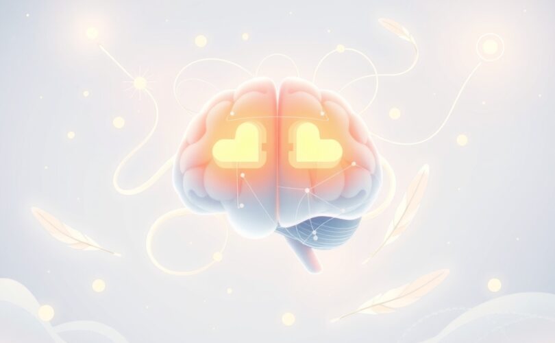 Mózg jako sieć świetlistych węzłów generuje innowacyjne idee w pastelowych barwach.