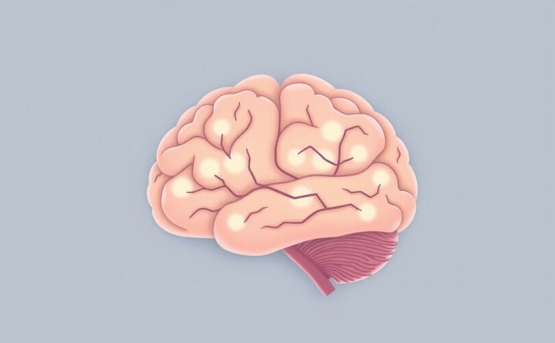 Symboliczna ilustracja mózgu, pastelowe kolory, świetliste ścieżki neuronowe, podejmowanie decyzji.