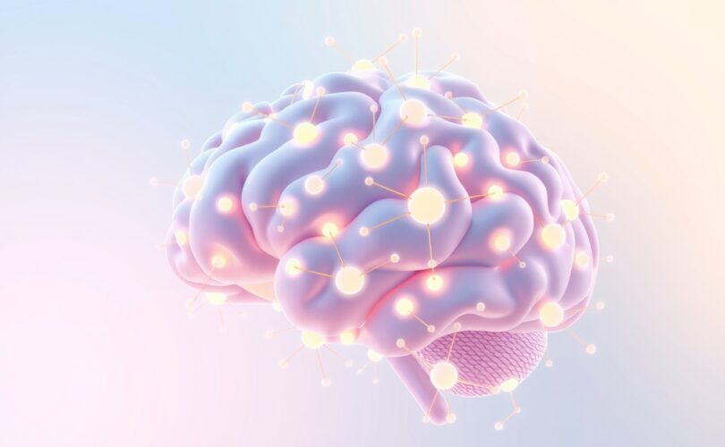 Abstrakcyjna sieć neuronowa mózgu, symbolizująca kontrolę impulsów, w pastelowych barwach.