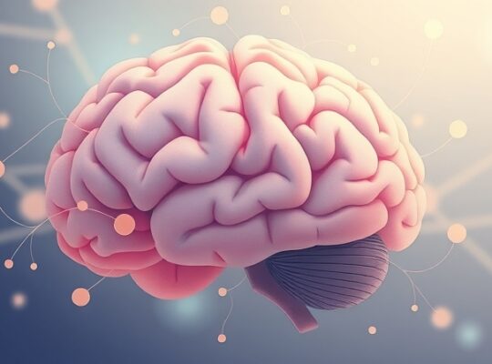 Abstrakcyjna ilustracja mózgu, symbolizująca neuropsychologiczne podstawy interakcji społecznych i radzenia sobie z lękiem.