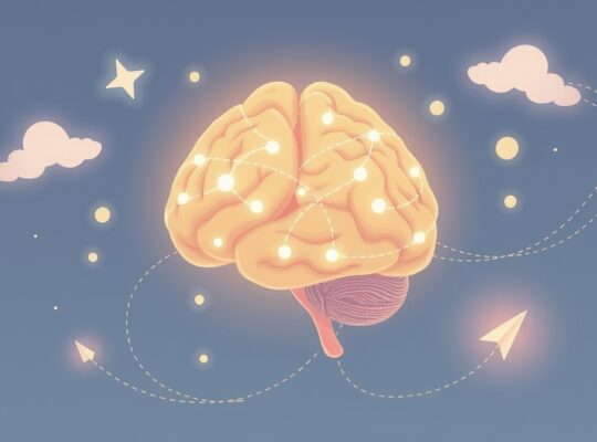 Stylizowany mózg z migoczącymi ścieżkami nerwowymi, symbolizujący żałobę i proces zdrowienia.