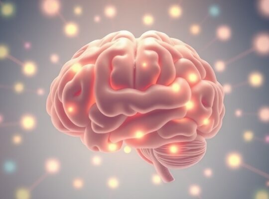 Abstrakcyjna sieć neuronowa w pastelowych barwach, symbolizująca przetwarzanie \u015bwiadomo\u015bci i emocji, z ja\u015bniejszymi \u015bcie\u017ckami.