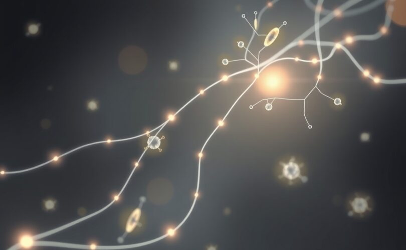 Delikatne, pastelowe nici neuronowe łączą się z cząsteczkami witaminy B12, łagodząc lęk.