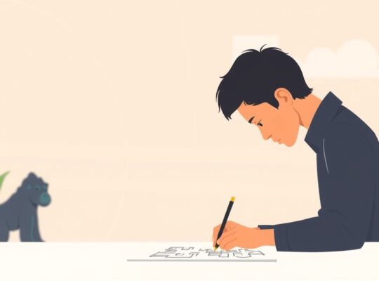 Minimalistyczna ilustracja: skupiona osoba, w tle niewyraźna sylwetka gorylicy symbolizuje ślepotę pozauwagową.