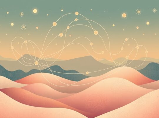 Ilustracja symbolicznie ukazuje połączenie jelit i mózgu delikatnymi pastelowymi barwami.