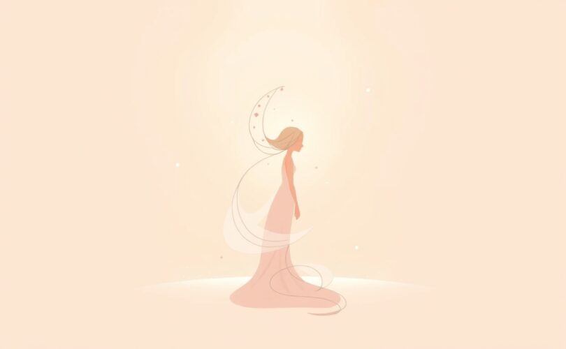 Eteryczna postać z delikatnym ciężarem, oświetlona drogą zrozumienia.