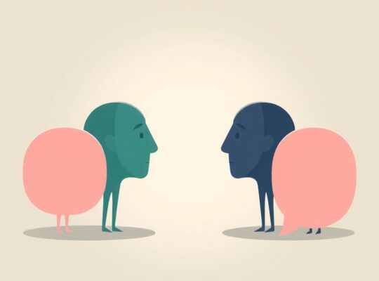 Dwie grupy stylizowanych kształtów rozjeżdżają się, ilustrując polaryzację poglądów.