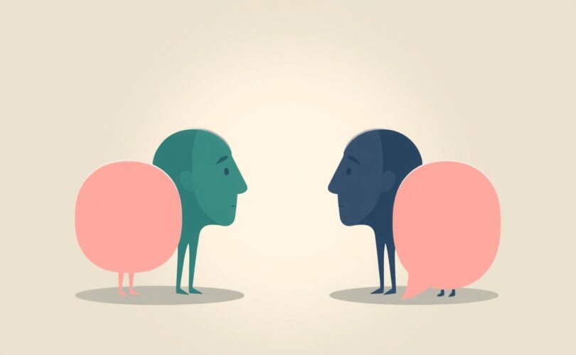 Dwie grupy stylizowanych kształtów rozjeżdżają się, ilustrując polaryzację poglądów.