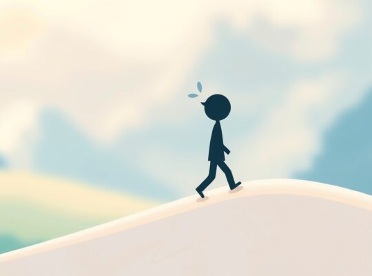 Dwie postacie na łagodnym stoku, symbolizujące porównania społeczne i rozwój.