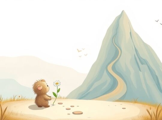 Słodkie stworzonko w pastelach, wahanie przed ścieżką życia, symbolizujące prokrastynację.