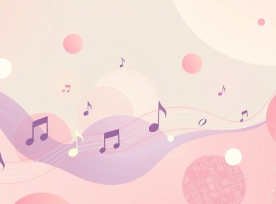 Abstrakcyjna ilustracja: płynna wstęga nut tworząca pętlę, symbolizująca cykl powtarzania muzyki.