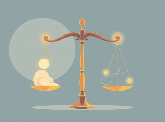 Abstrakcyjna, pastelowa ilustracja symbolizująca psychologiczne podstawy sprawiedliwości i moralności.