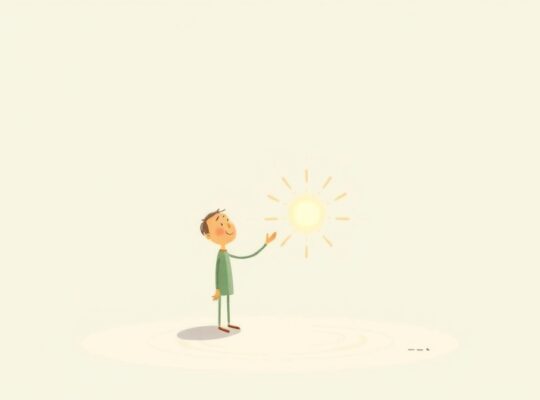 Abstrakcyjna postać z pastelową kulą kontroli, symbolizująca spokój i równowagę.