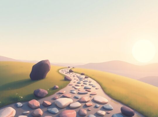 Ścieżka przezwyciężania wyzwań prowadzi ku świetlanej przyszłości, symbol rozwoju myśli w pastelach.