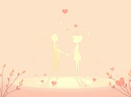 Dwie świetliste, abstrakcyjne postacie połączone nicią światła, symbolizujące intymność.