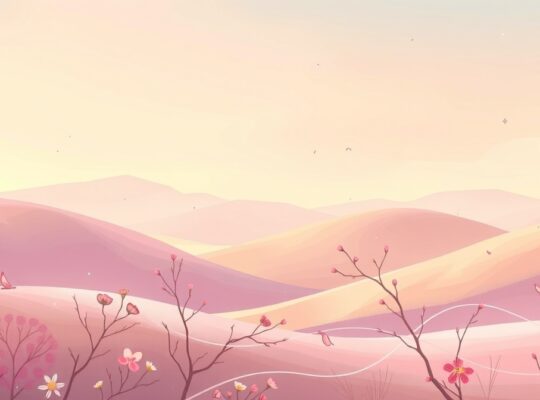 Abstrakcyjny, malarski krajobraz w pastelach, symbolizujący poczucie przynależności poprzez delikatne światło i florę.