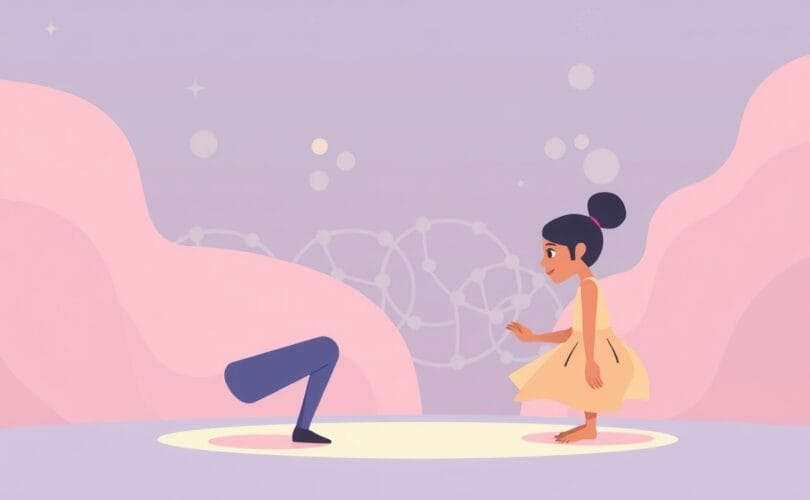 Stylizowana ilustracja pastelowa symbolizująca mechanizmy uprzedzeń: kategoryzacja, dynamika grup.