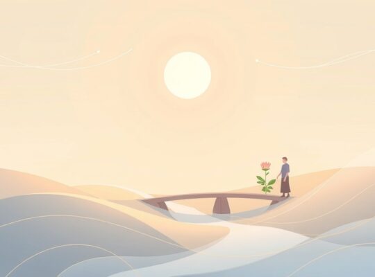 Ilustracja pastelowa, senna, symbolizująca regulację emocji i balans.