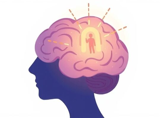 Symboliczna ilustracja kory przedczołowej jako dyrygenta kierującego symfonią selektywnej uwagi.