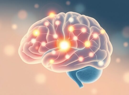 Symboliczne przedstawienie kory somatosensorycznej przetwarzającej emocjonalny dotyk, z neuralnymi ścieżkami emanującymi ciepłym światłem.