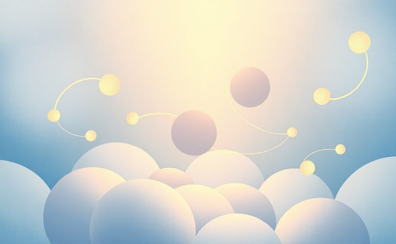 Ilustracja symbolizująca taniec neuroprzekaźników w regulacji snu, pastelowe kolory.