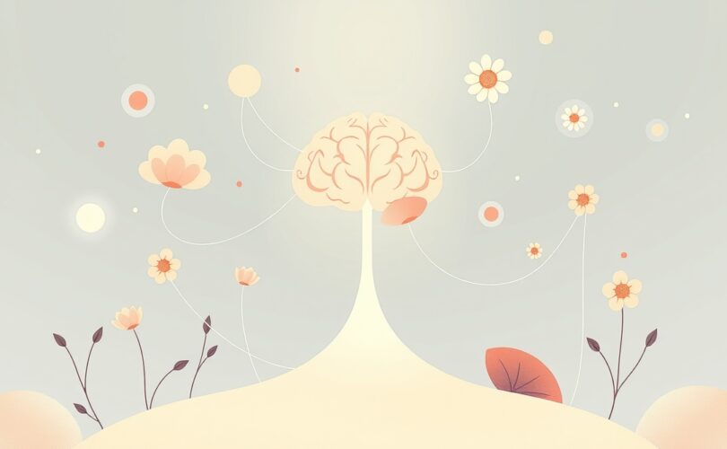 Stylizowany płat czołowy z eterycznymi nitkami prowadzącymi do symbolicznych przyszłych konsekwencji.