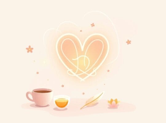 Uśmiechnięte serce z pastelowymi symbolami wyraża moc wdzięczności dla szczęścia.