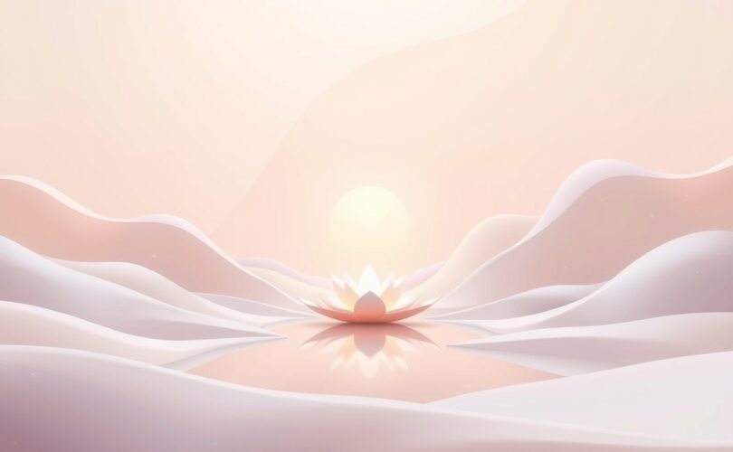 Ukończony krajobraz pastelowych kształtów symbolizujący równowagę emocjonalną.