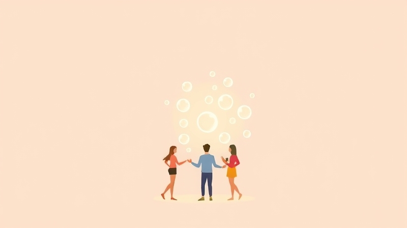 Abstrakcyjne, pastelowe formy symbolizujące społeczną tożsamość grupową i więzi.