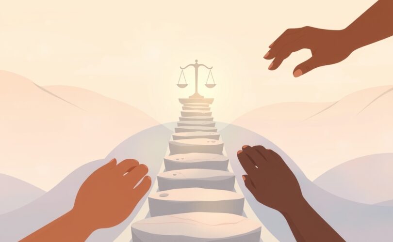 Uczciwe procesy budujące ścieżkę sprawiedliwości prowadzącą do równowagi i zaufania.