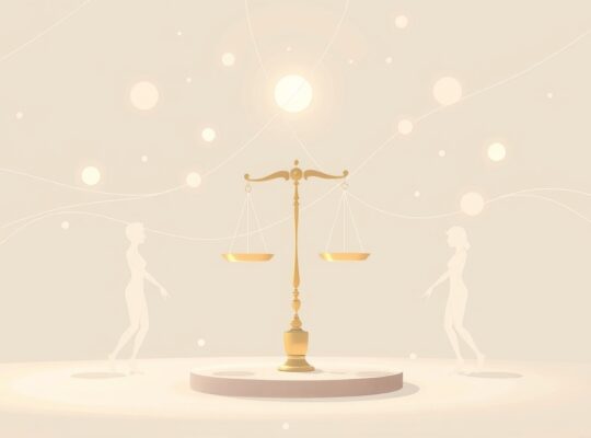Symboliczna ilustracja sprawiedliwej dystrybucji zasobów pastelowymi światłami i kształtami.