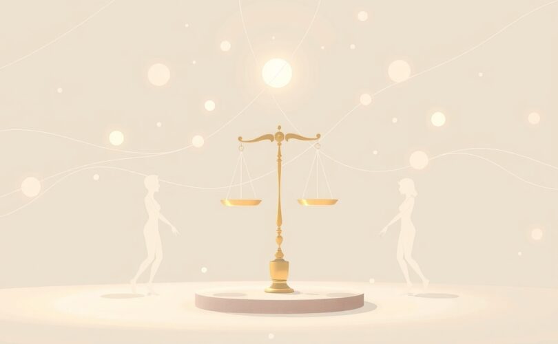 Symboliczna ilustracja sprawiedliwej dystrybucji zasobów pastelowymi światłami i kształtami.