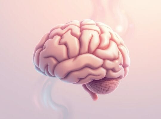 Symboliczna ilustracja mózgu uspokajanego i reorganizowanego przez pastelowe barwy, ukazująca poprawę struktur neuronowych.