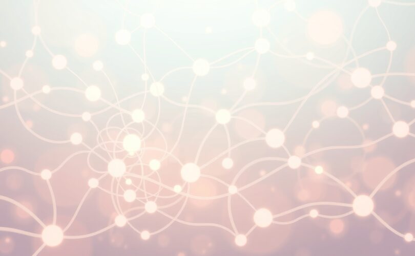 Miękka ilustracja łącząca delikatne linie i świetliste węzły, symbolizujące układ nerwowy pod wpływem stresu.