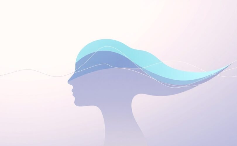 Delikatne, pastelowe fale mózgowe symbolizujące relaks i głębokie stany świadomości.