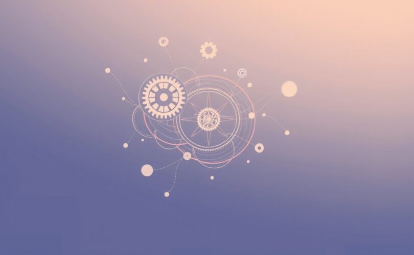 Abstrakcyjna, symboliczna ilustracja równowagi poznawczej, pastelowe kolory, delikatne formy.