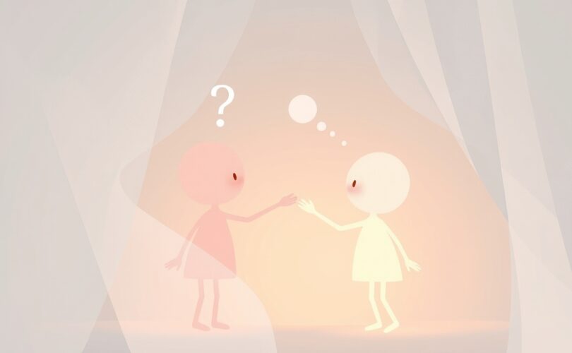 Delikatne, pastelowe postacie łączą się, symbolizując rozumienie i rozwój teorii umysłu u dzieci.