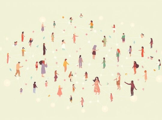 Konstelacja połączonych, stylizowanych postaci symbolizuje terapeutyczne rozumienie relacji.