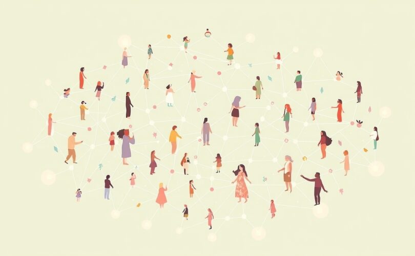 Konstelacja połączonych, stylizowanych postaci symbolizuje terapeutyczne rozumienie relacji.