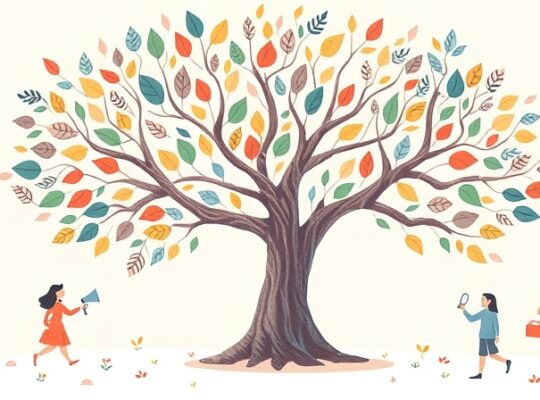 Drzewo karier z symbolicznymi postaciami nawiązującymi do cech osobowości zawodowej.