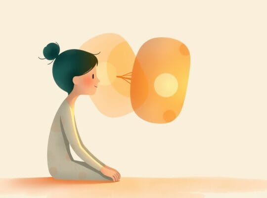 Abstrakcyjne, pastelowe kształty symbolizujące przekazywanie wiedzy między ludźmi.