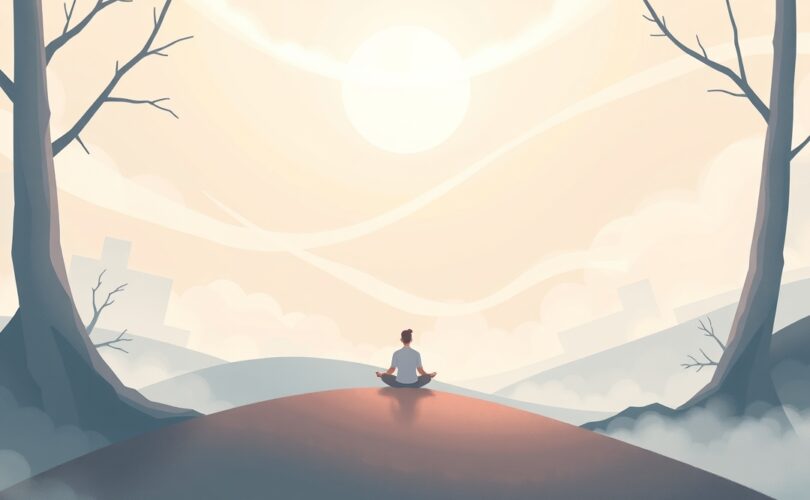 Delikatna ilustracja pastelowa symbolizująca spokój i ulgę po przezwyciężeniu trudności.