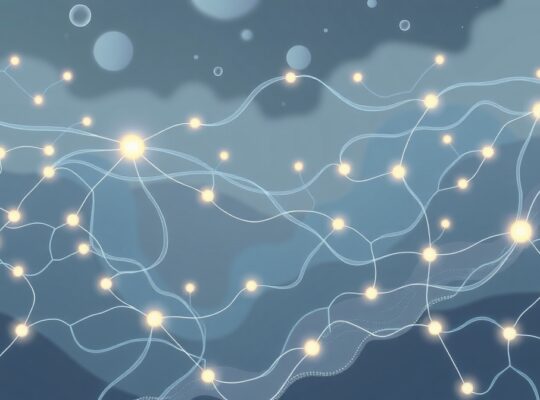 Symboliczna ilustracja układu cholinergicznego: fale wiedzy, subtelne światło, eteryczne powiązania.