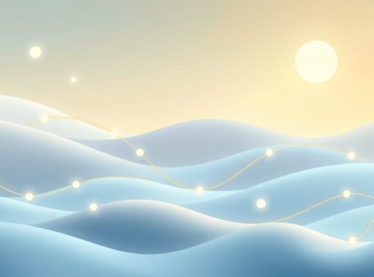 Sieć liniowa i abstrakcyjne kształty symbolizujące równowagę nastroju w pastelowych kolorach.