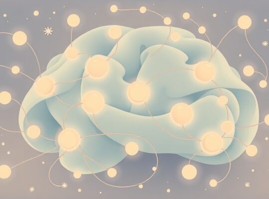 Stylizowana, pastelowa sieć neuronowa mózgu, symbolizująca centrum emocji i spokój.