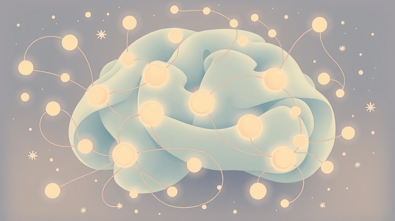 Stylizowana, pastelowa sieć neuronowa mózgu, symbolizująca centrum emocji i spokój.
