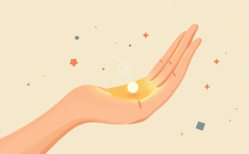 Delikatna dłoń traci świetlista kulę; symbol utraty kontroli w pastelach.