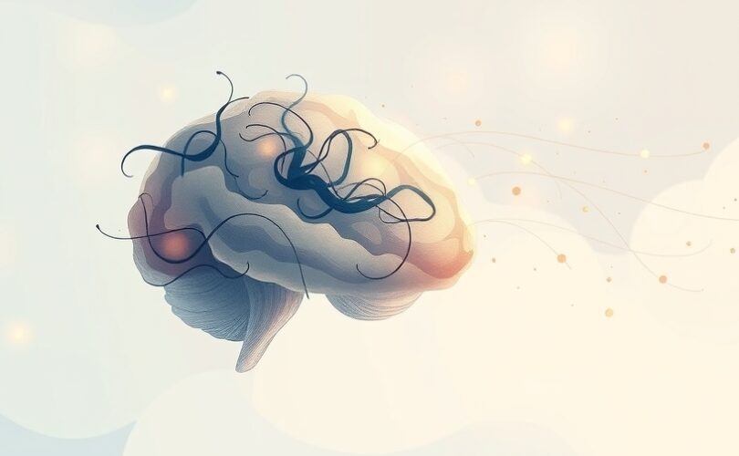 Abstrakcyjna ilustracja pastelowego umysłu uwalniającego się od ciemnych myśli.